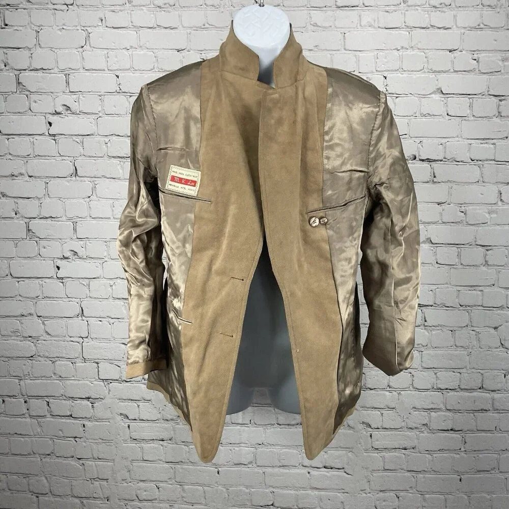 M K Loo Brown Suede Like Handmade Custom Tailor 2 Button Blazer Jacket Size 38